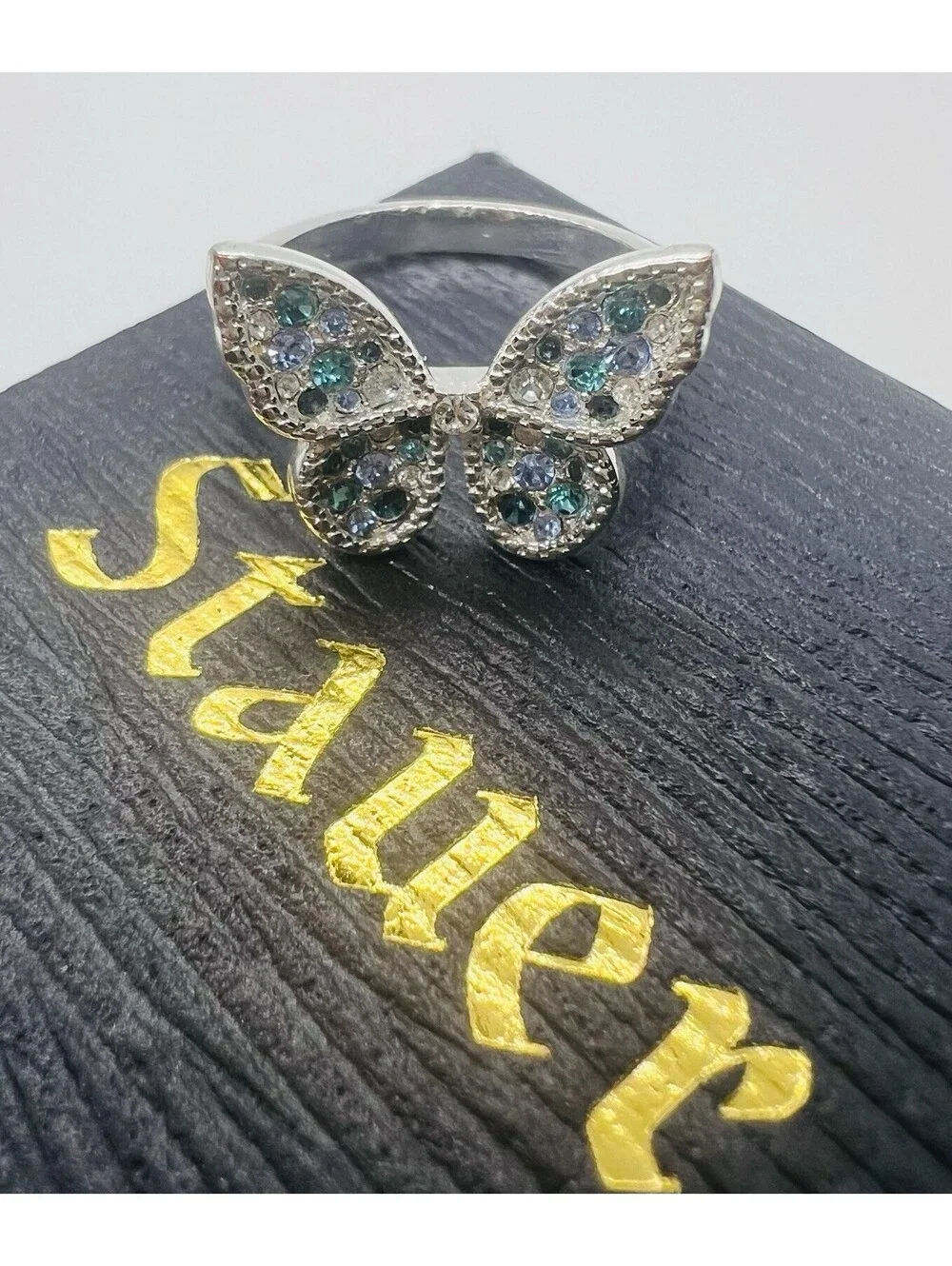 STAUER Topaz Ring butterfly blue green aqua clear 925 size 7